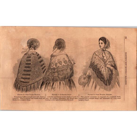 Fashions for June Visitng and Walking Costumes 1854 Engraving SAI3-6 - Picture 2 of 2